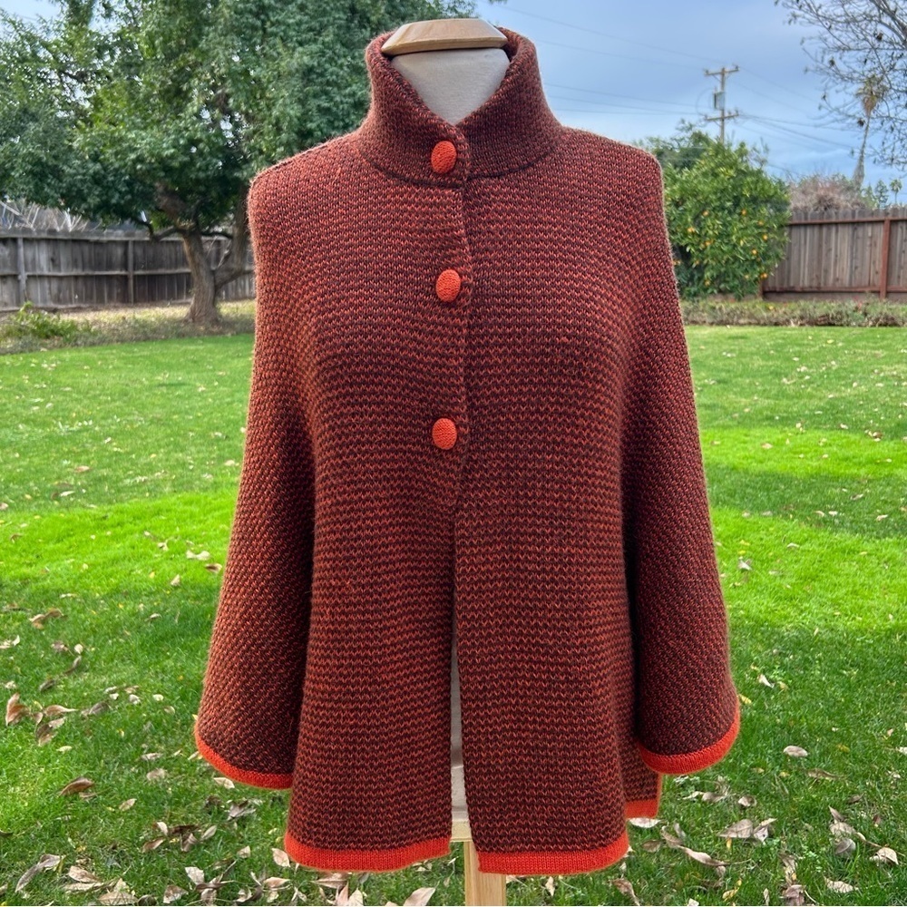 Peruvian 100% Baby Alpaca Wool Mock Neck Poncho Cape Quiet Luxury